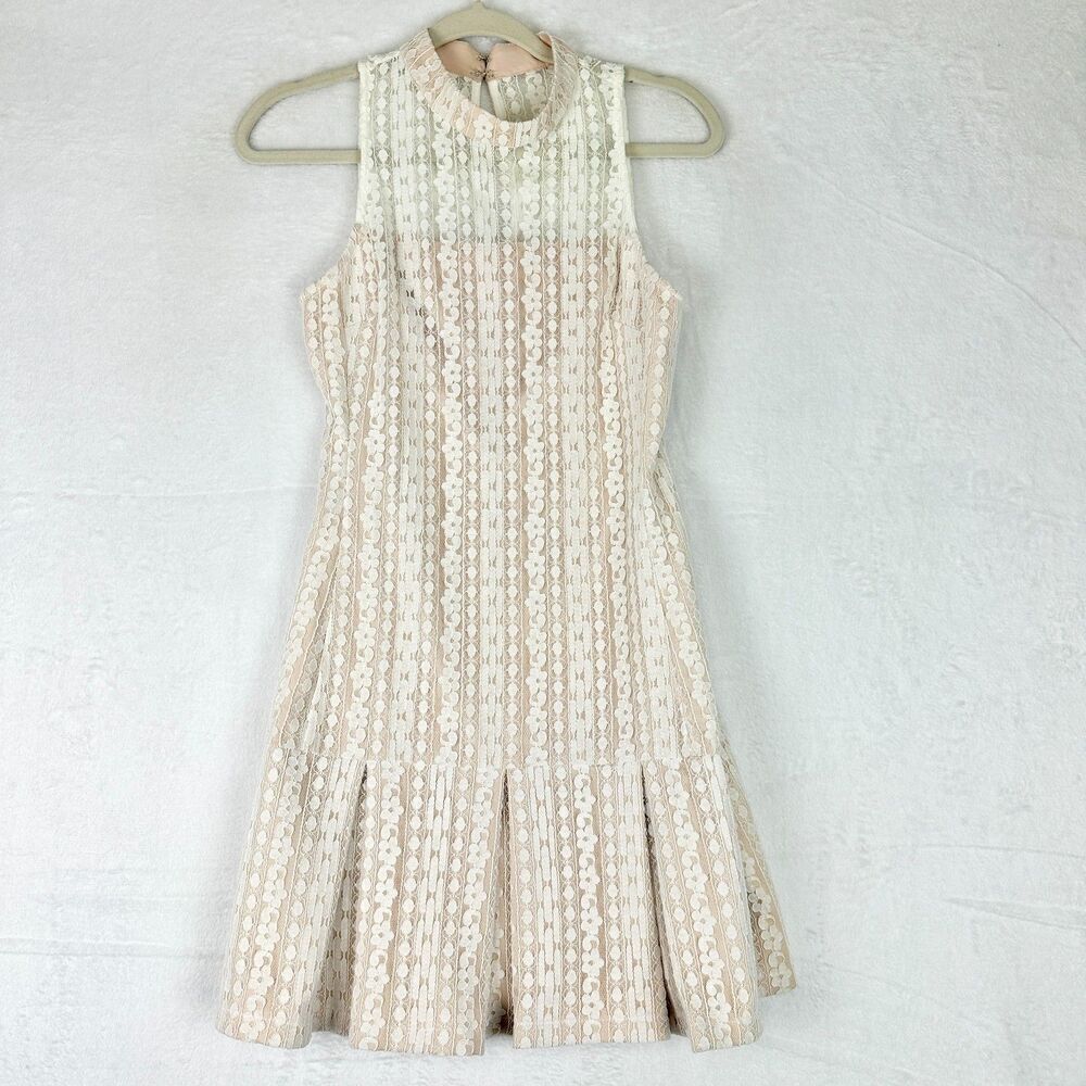 Endless Rose Lace Pleat Mini Dress Size XS Off White Graduation Bride NEW